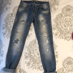 Distressed jeweled jeans